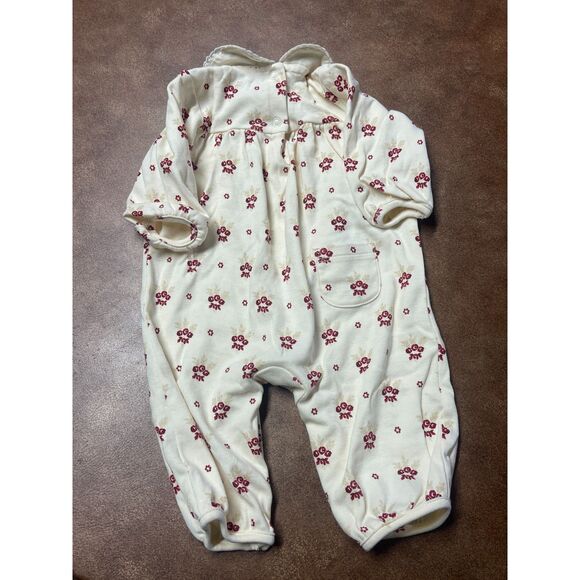 Janie and Jack Baby Holiday Romper– 0-3 Months Cream Floral Christmas Outfit - Picture 9 of 12